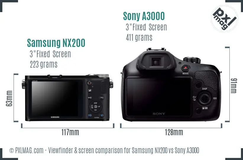 Samsung NX200 vs Sony A3000 Screen and Viewfinder comparison