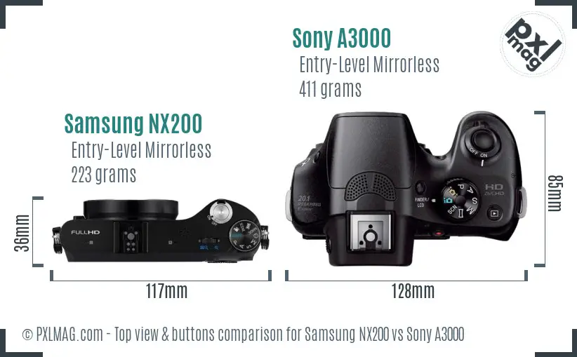 Samsung NX200 vs Sony A3000 top view buttons comparison