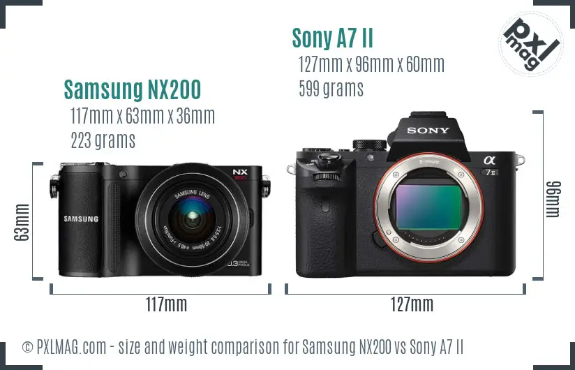Samsung NX200 vs Sony A7 II size comparison
