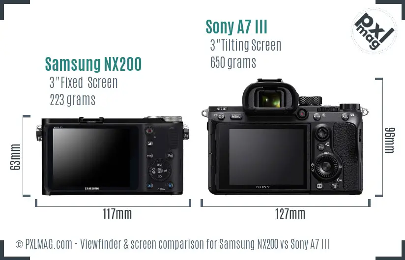Samsung NX200 vs Sony A7 III Screen and Viewfinder comparison