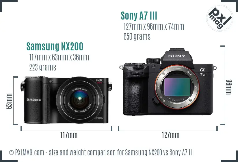 Samsung NX200 vs Sony A7 III size comparison