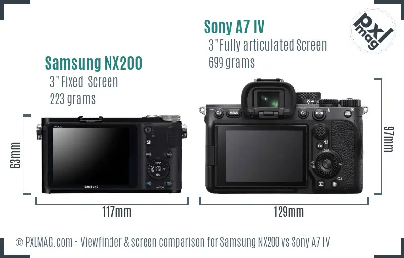 Samsung NX200 vs Sony A7 IV Screen and Viewfinder comparison Samsung NX200 vs Sony A7 IV Screen and Viewfinder comparison