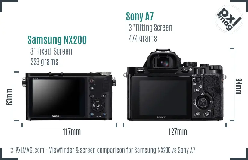 Samsung NX200 vs Sony A7 Screen and Viewfinder comparison
