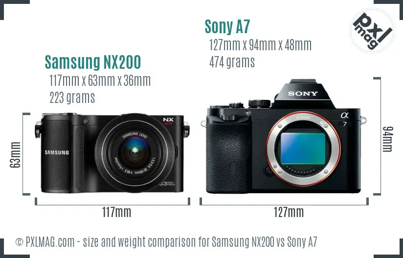Samsung NX200 vs Sony A7 size comparison