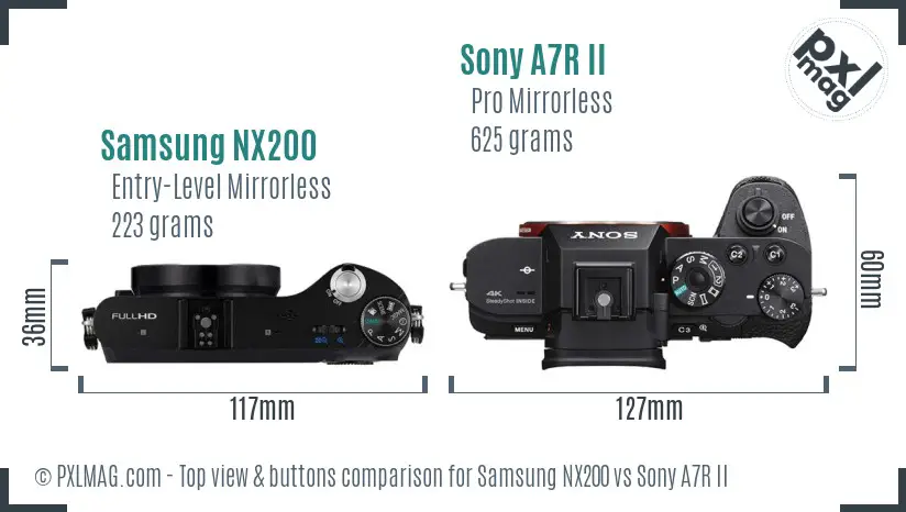Samsung NX200 vs Sony A7R II top view buttons comparison