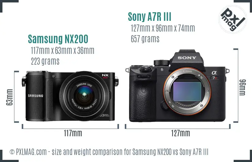 Samsung NX200 vs Sony A7R III size comparison