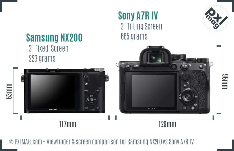 Samsung NX200 vs Sony A7R IV Screen and Viewfinder comparison