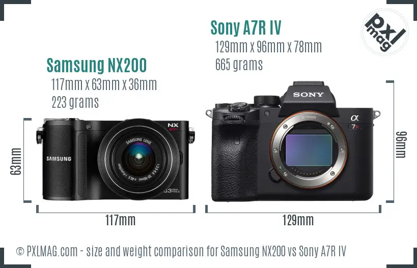 Samsung NX200 vs Sony A7R IV size comparison