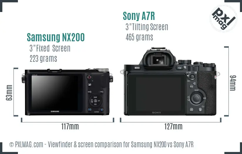 Samsung NX200 vs Sony A7R Screen and Viewfinder comparison