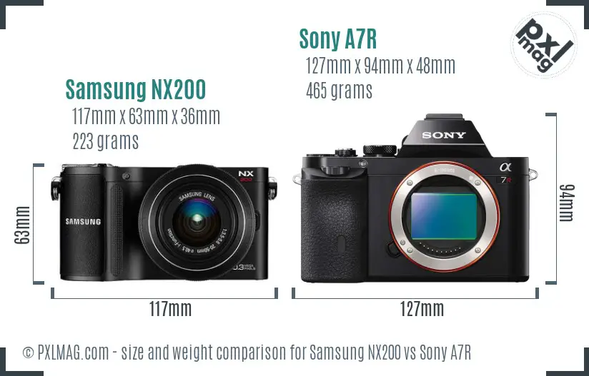 Samsung NX200 vs Sony A7R size comparison
