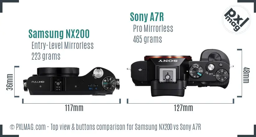 Samsung NX200 vs Sony A7R top view buttons comparison