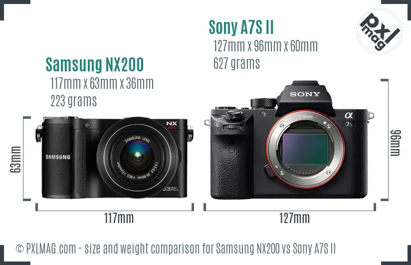 Samsung NX200 vs Sony A7S II size comparison