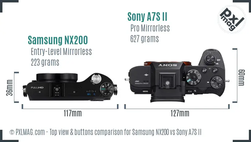 Samsung NX200 vs Sony A7S II top view buttons comparison