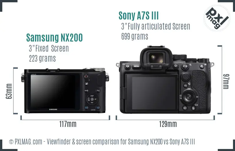 Samsung NX200 vs Sony A7S III Screen and Viewfinder comparison