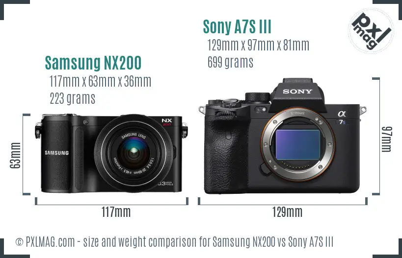 Samsung NX200 vs Sony A7S III size comparison