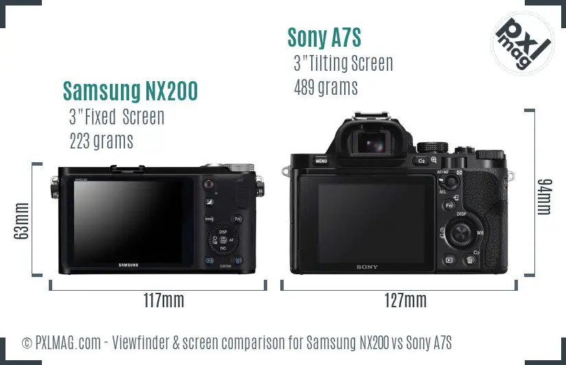 Samsung NX200 vs Sony A7S Screen and Viewfinder comparison