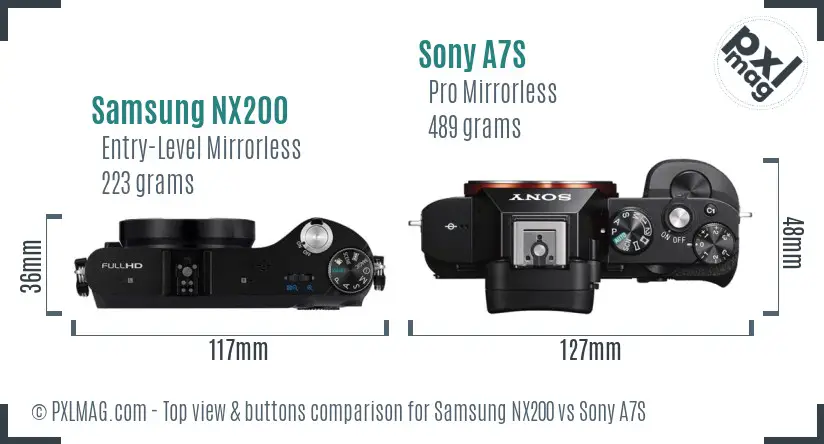 Samsung NX200 vs Sony A7S top view buttons comparison