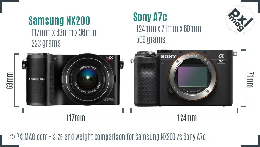 Samsung NX200 vs Sony A7c size comparison