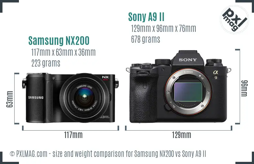 Samsung NX200 vs Sony A9 II size comparison