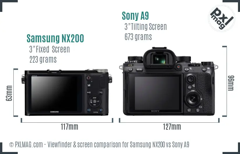 Samsung NX200 vs Sony A9 Screen and Viewfinder comparison