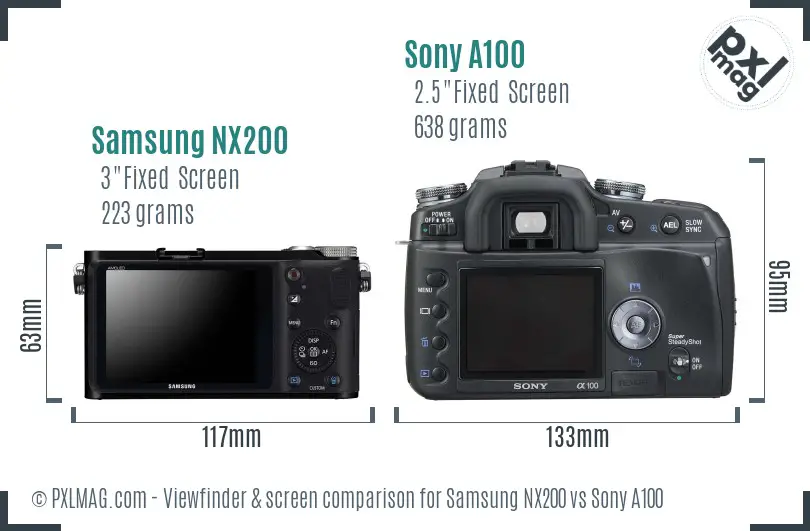 Samsung NX200 vs Sony A100 Screen and Viewfinder comparison