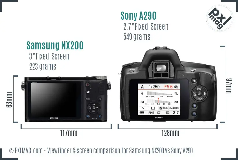 Samsung NX200 vs Sony A290 Screen and Viewfinder comparison
