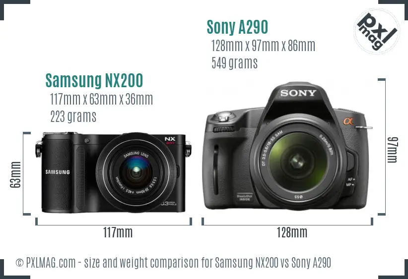 Samsung NX200 vs Sony A290 size comparison