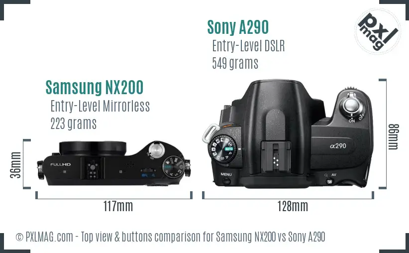 Samsung NX200 vs Sony A290 top view buttons comparison