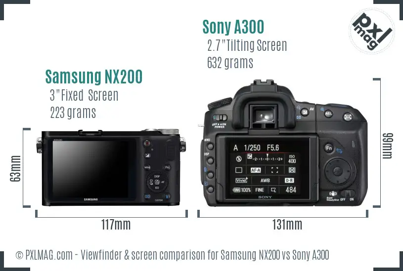 Samsung NX200 vs Sony A300 Screen and Viewfinder comparison