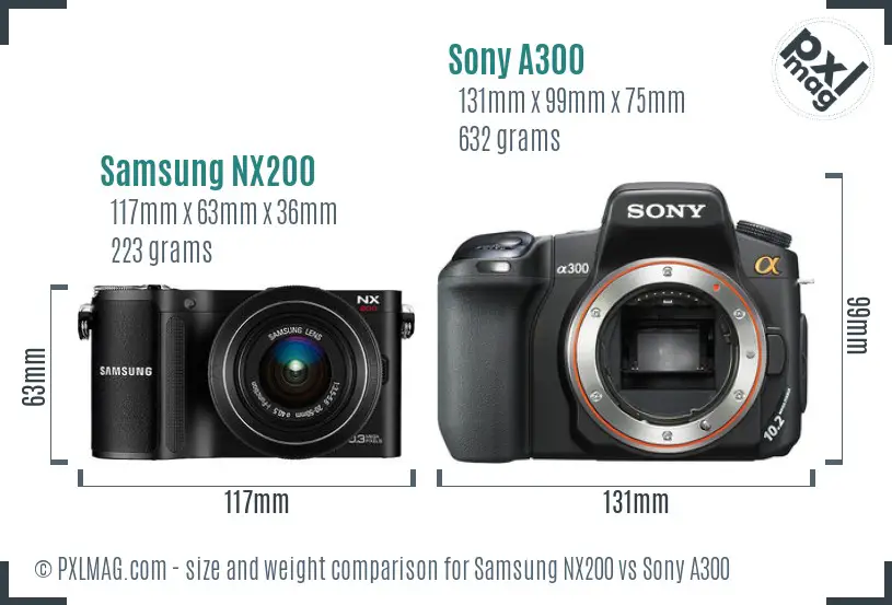 Samsung NX200 vs Sony A300 size comparison