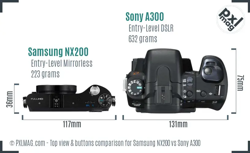 Samsung NX200 vs Sony A300 top view buttons comparison