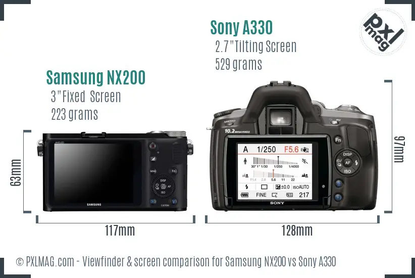 Samsung NX200 vs Sony A330 Screen and Viewfinder comparison
