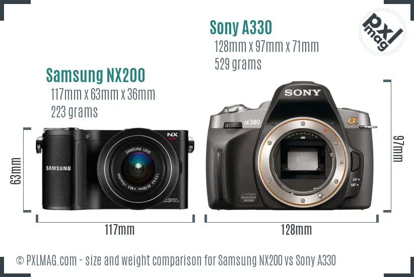Samsung NX200 vs Sony A330 size comparison