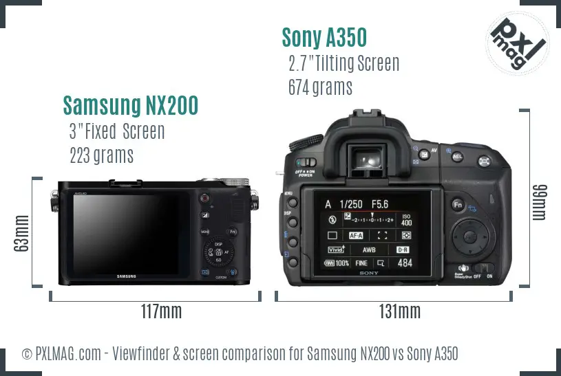 Samsung NX200 vs Sony A350 Screen and Viewfinder comparison Samsung NX200 vs Sony A350 Screen and Viewfinder comparison