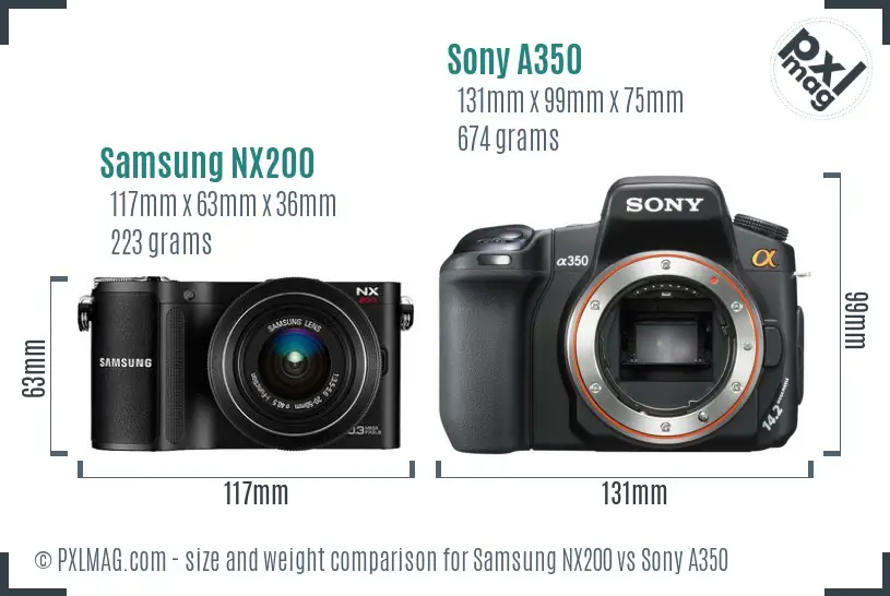 Samsung NX200 vs Sony A350 size comparison Samsung NX200 vs Sony A350 size comparison
