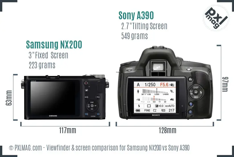 Samsung NX200 vs Sony A390 Screen and Viewfinder comparison