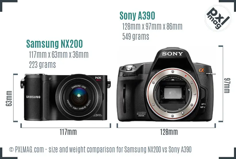Samsung NX200 vs Sony A390 size comparison