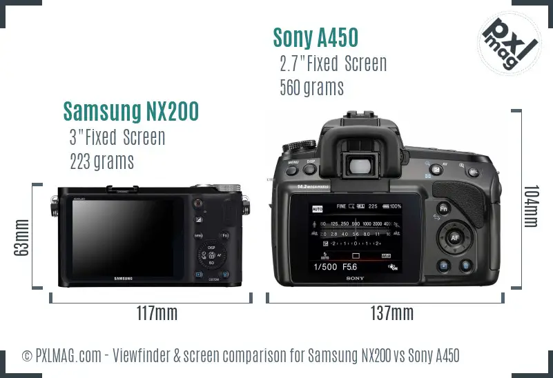 Samsung NX200 vs Sony A450 Screen and Viewfinder comparison