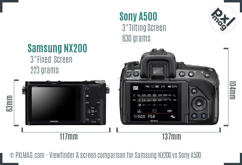 Samsung NX200 vs Sony A500 Screen and Viewfinder comparison