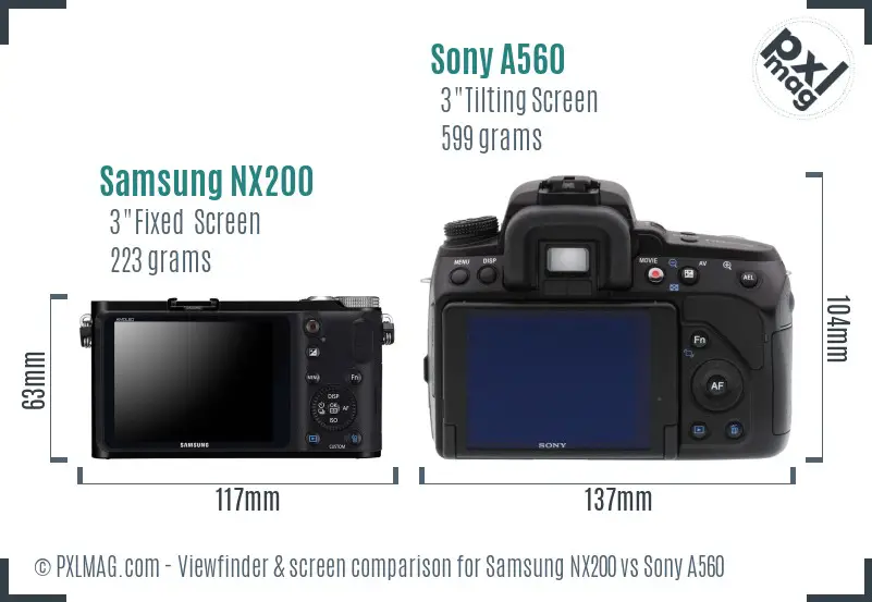 Samsung NX200 vs Sony A560 Screen and Viewfinder comparison