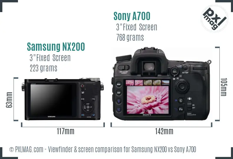Samsung NX200 vs Sony A700 Screen and Viewfinder comparison