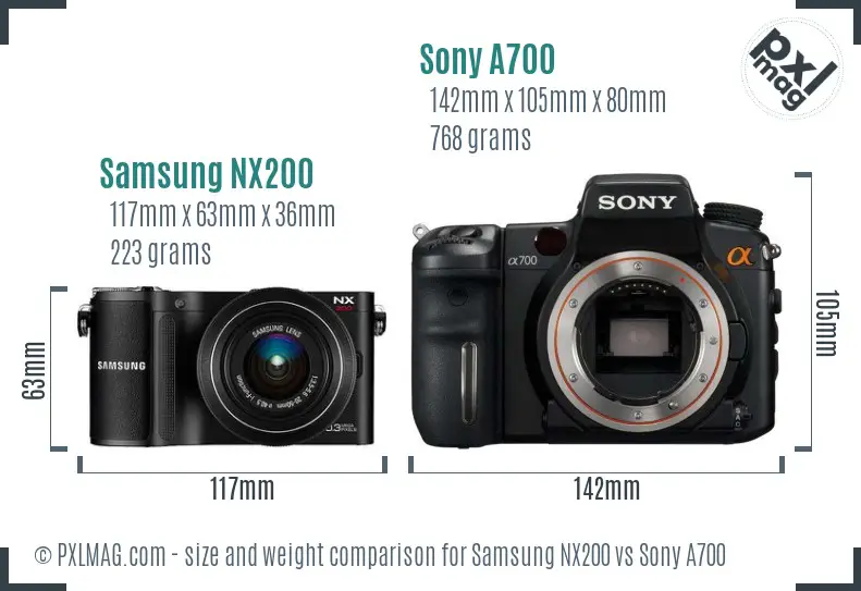 Samsung NX200 vs Sony A700 size comparison