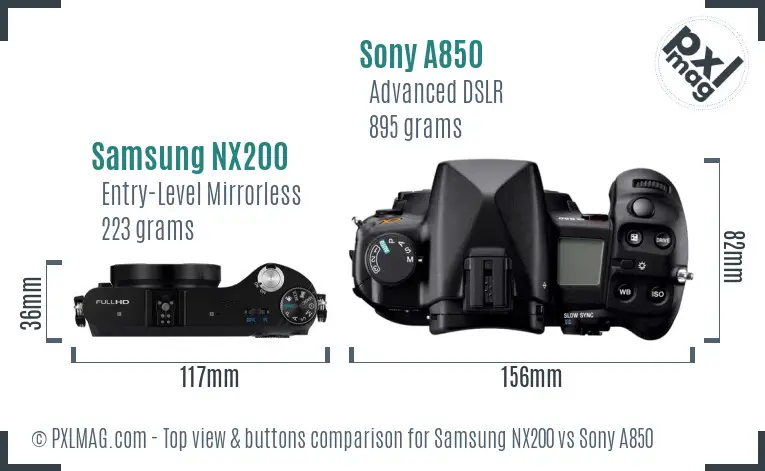 Samsung NX200 vs Sony A850 top view buttons comparison
