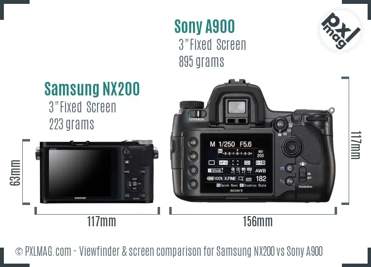 Samsung NX200 vs Sony A900 Screen and Viewfinder comparison