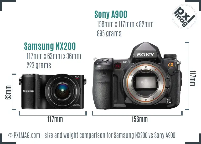 Samsung NX200 vs Sony A900 size comparison