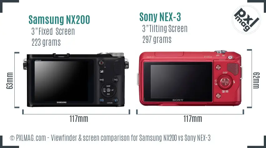 Samsung NX200 vs Sony NEX-3 Screen and Viewfinder comparison