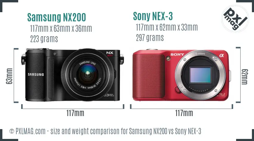 Samsung NX200 vs Sony NEX-3 size comparison