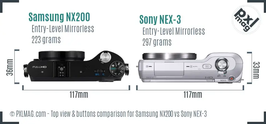 Samsung NX200 vs Sony NEX-3 top view buttons comparison