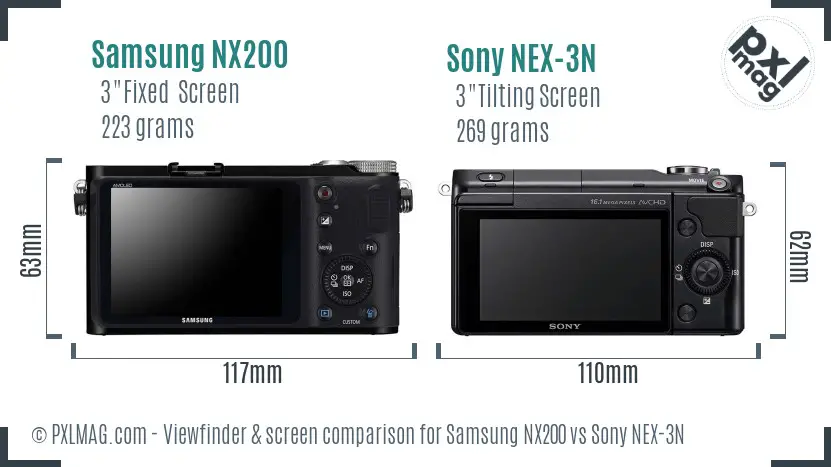 Samsung NX200 vs Sony NEX-3N Screen and Viewfinder comparison