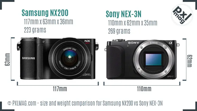 Samsung NX200 vs Sony NEX-3N size comparison